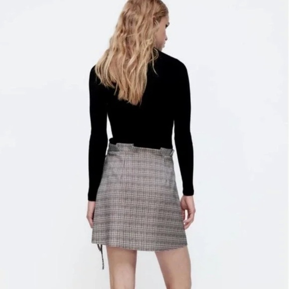 Zara Faux Suede Plaid Wrap Skirt - Picture 3 of 5